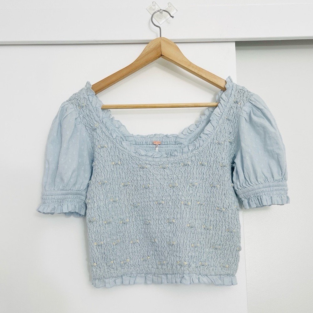 Light Blue Smocked Women's Top